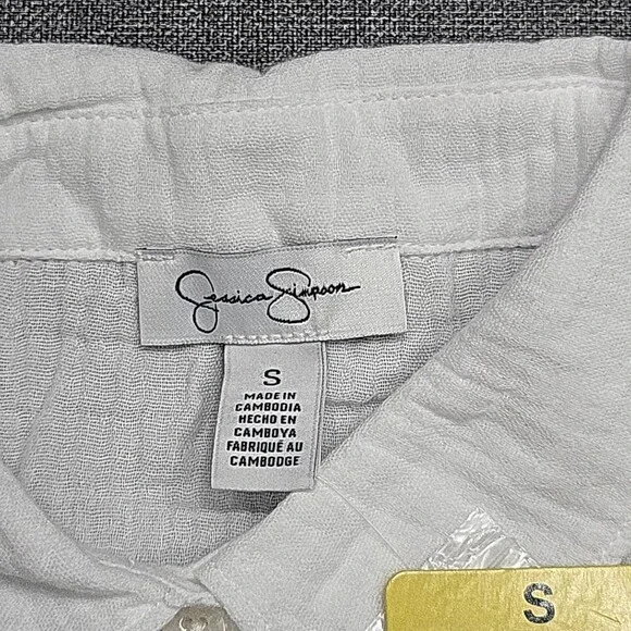 Jessica Simpson Womens Shirt Top Small Size White Button Short Sleeves Gauze - Picture 7 of 11